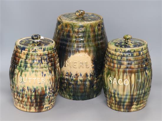 Three lidded jars - Meal, Sage and Butter